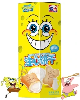 Przejdź do produktu Junyi SpongeBob Milk Heart Filled Cookies 42g CHINY